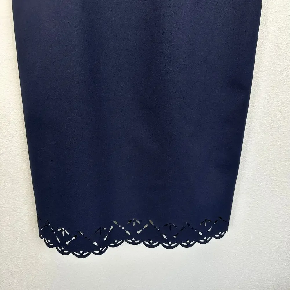 J. Crew Blue Laser Cut Detailed Sheath Dress Scallop Edges Size 8P